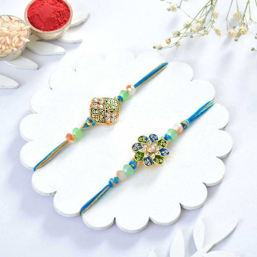 T4 Jewels Artistic Meenakari Rakhi Set with Colorful Stones – Designer Rakhi for Brother (Pack of 2) – SR11A