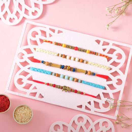 T4 Jewels Different Colour Rakhi Sets For Your Sweet Brothers (Pack Of 5)- SR18