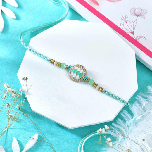 T4 Jewels Elegant Pearl Rakhi with Golden Touch for Brother | SR37