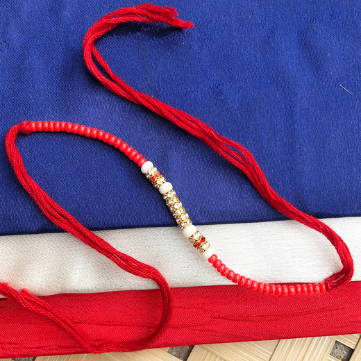 T4 Jewels Traditional Red Beads & Stone Work Rakhi for Brother 🎁 - SR42A