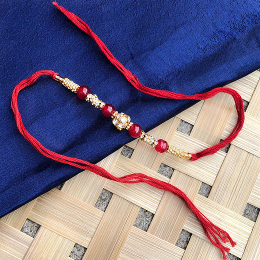 T4 Jewels Royal Red Stone & Kundan Designer Rakhi for Bhai 💎 - SR44