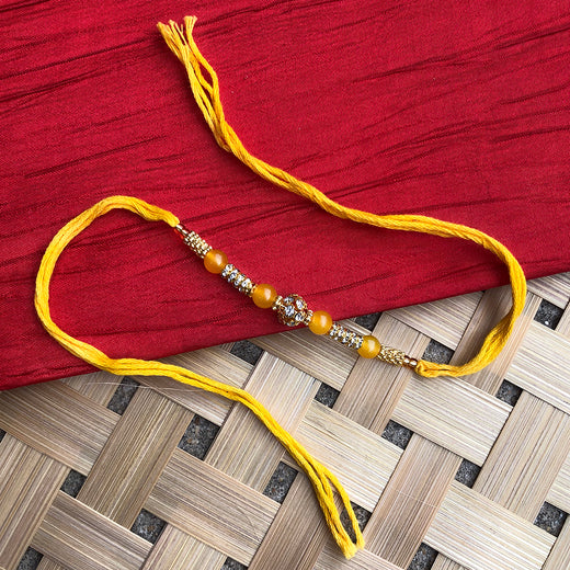 T4 Jewels Elegant Yellow Thread Rakhi with Stone Beads for Brother 🌞 - SR45