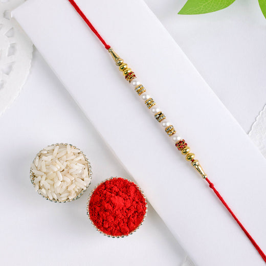 Elegant White Pearl & Golden Bead Rakhi 🏵️For Brothers 😍– SR51