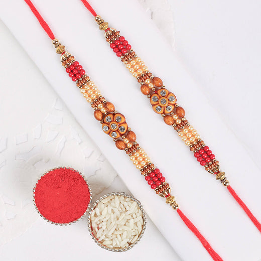 T4 Jewels Handmade Stone Rakhi 😍with Red & Gold Accents | Premium Rakhi for Brother (Pack Of 2) - SR58