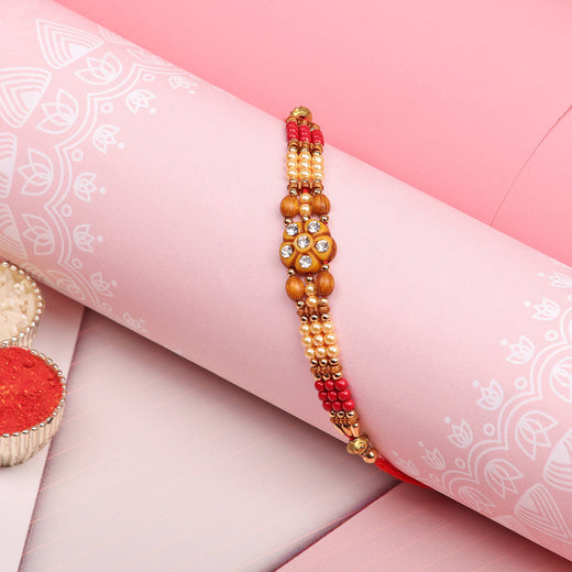 T4 Jewels Elegant Red Stone Rakhi with Golden Work😍 | Handmade Rakhi for Brother – Rakshabandhan Special - SR60