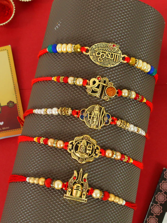 T4 Jewels Elegant Stone-Studded Rakhi in Maroon and Gold 😍 (Pack Of 5) – SR65