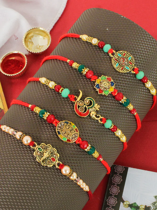 T4 Jewels Handcrafted Rakhi with Central Kundan Design 🏵️📿(Pack Of 5)– SR66