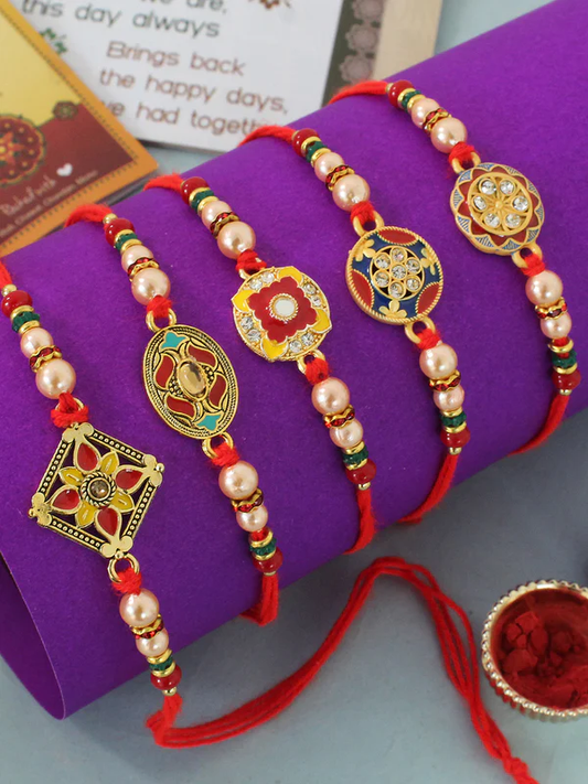 T4 Jewels Multicolored Rakhi with 🏵️Decorative Pearls and Thread 🧵Tassels – SR67