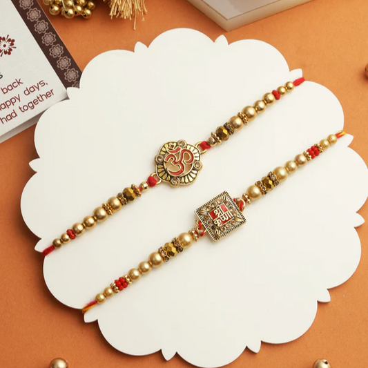 T4 Jewels Spiritual Om and Shri Square Motif Rakhis – SR78