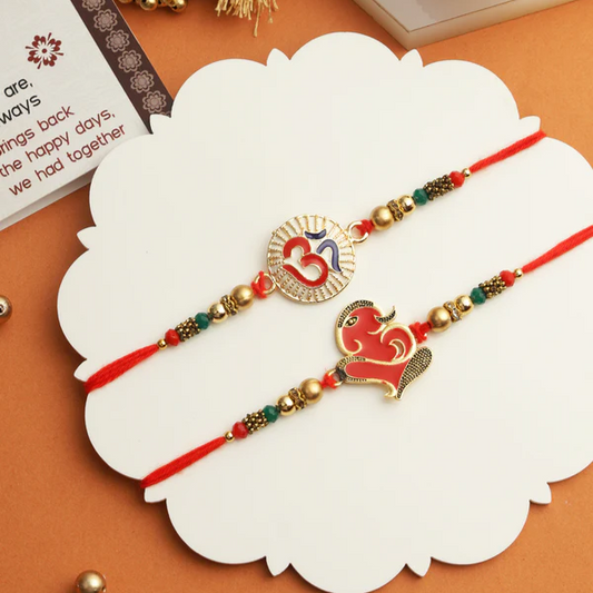 T4 Jewels Divine Duo Rakhi Set🏵️ – Om & Hanuman🕉️ Blessings - SR79