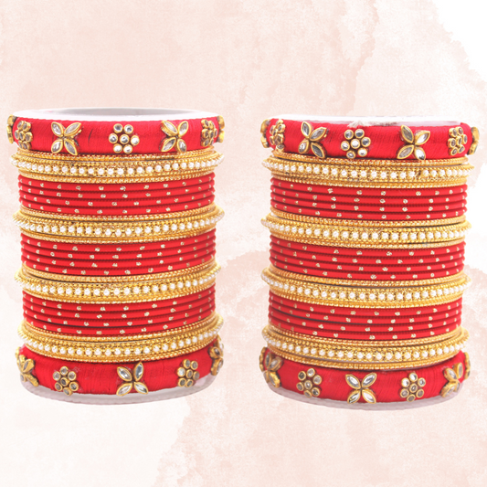 Set of 2 Bangle sets with Thread Bangles with floral Design