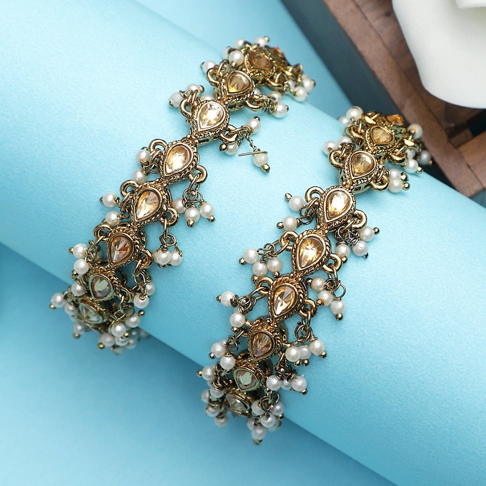 Traditional Kundan Kada with side ghungroo by Leshya Golden BANGLES BY LESHYA
