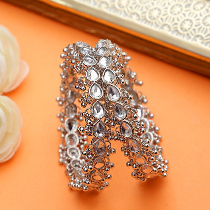 Traditional Kundan Kada with side ghungroo by Leshya Silver BANGLES BY LESHYA
