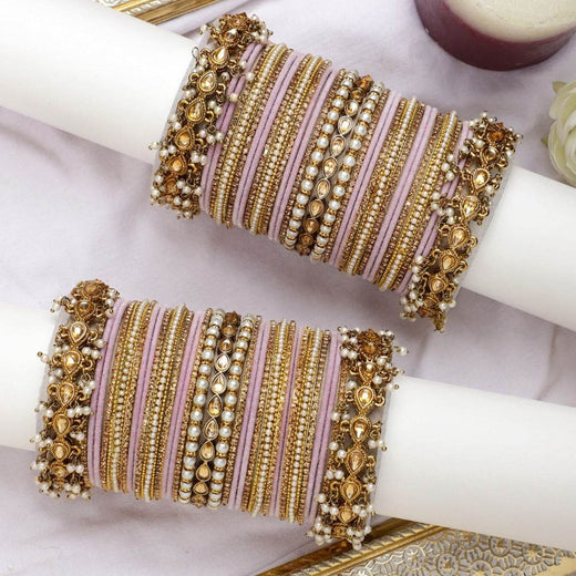 Bridal Bangle set with Pearl and Kundan and Velvet Bangles