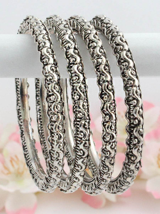 Muskaan Bangle Set Antique Silver 2.4 Bangles T4 Jewels