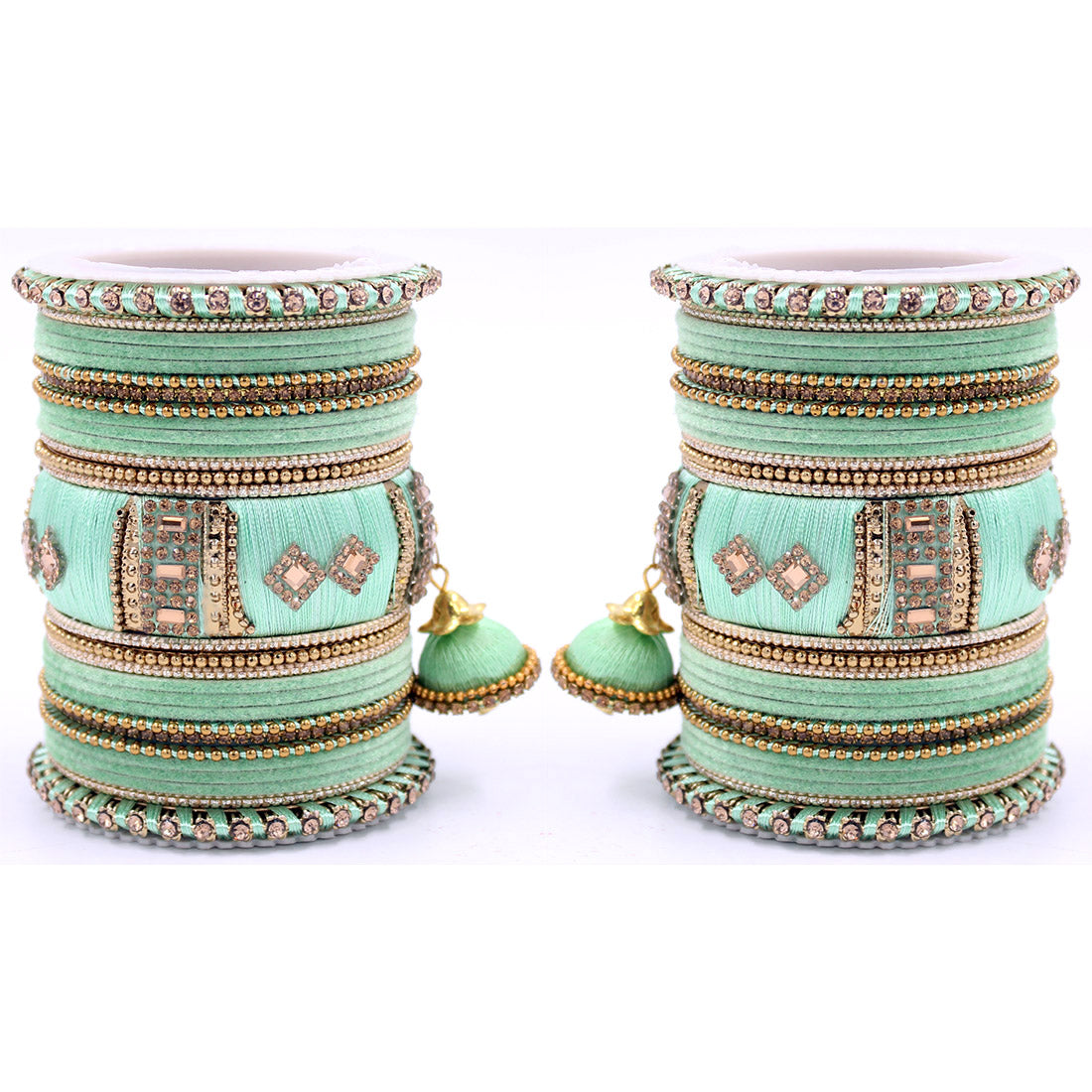 Bridal Set of 2 Silk Thread Bangle Set With Jhumki