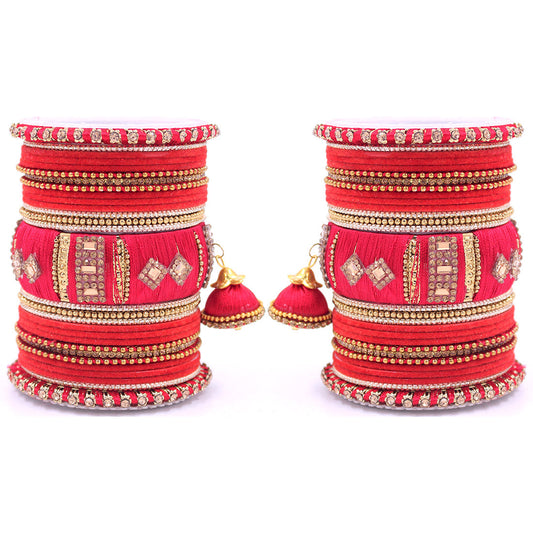 Bridal Set of 2 Silk Thread Bangle Set With Jhumki